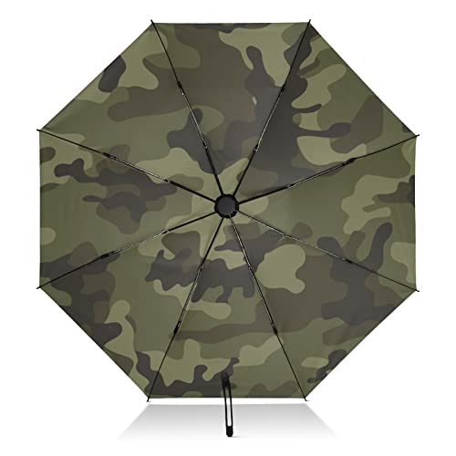 Paraguas compacto portátil de camuflaje verde militar invertido resistente al viento para lluvia y...