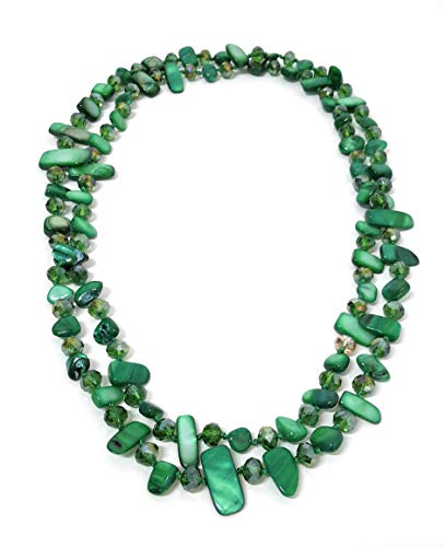 BRANDELIA Collares Largos de Colores Mujer Bisutería de Nácar y Perlas de Cristal, Verde Bosque