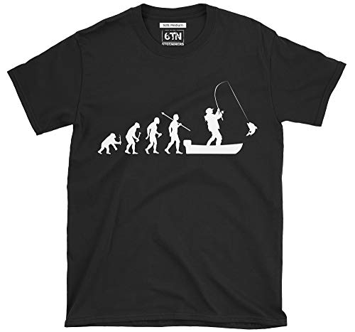 6TN evolución del Hombre a Barco Pesca Camiseta de Manga Corta - Negro, Large