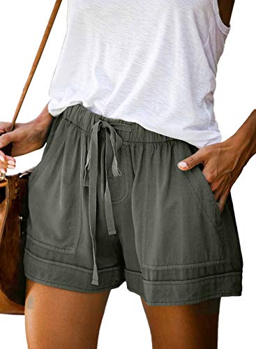 Pantalones Cortos Mujer Shorts Cintura Elástica Casual con Cordón de Color Sólido con Bolsillos...