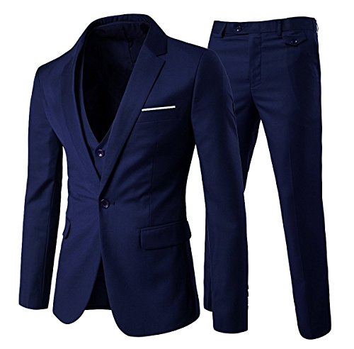 Cloudstyle Traje Suit Hombre 3 Piezas Chaqueta Chaleco pantalon Traje al Estilo Occidental, Azul, M
