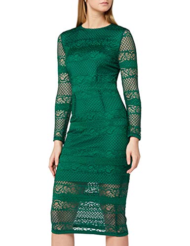 Marca Amazon - TRUTH & FABLE Vestido Midi Ajustado de Encaje Mujer, Verde (Green), 44, Label: XL