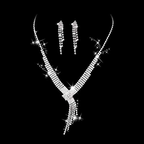 Ushiny Conjunto de joyería de boda de plata de cristal nupcial collar y pendientes conjunto de...