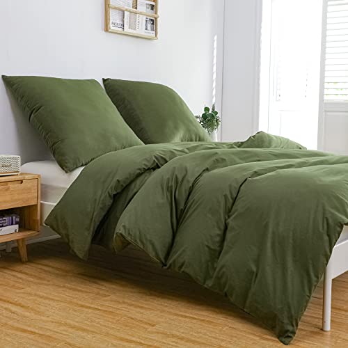 GETIYA Lujosa ropa de cama de 220 x 240 cm, color verde militar liso, ropa de cama de 3 piezas para...