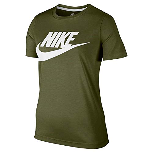 NIKE Essential - Camiseta para Mujer, Mujer, Camiseta, 829747-395, Color Verde Oliva y Blanco,...