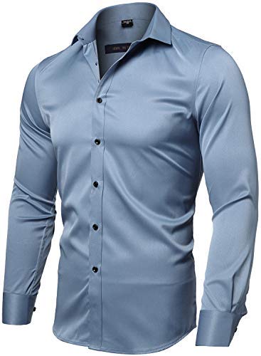 Camisa elástica para hombre, manga larga, corte ajustado, informal / formal disponible, varios...