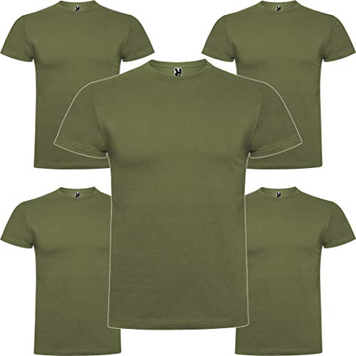 Pack 5 | Camiseta Hombre Manga Corta | Algodón Peinado | Cuello Redondo | Punto Liso (Verde...