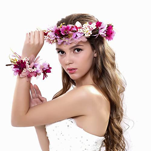 Ever Fairy® Diadema de flores para mujer y niña, conjunto para boda Morado Morado ( Talla única