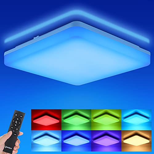 Oeegoo Lámpara LED de techo regulable, RGB LED, cambio de color, 18 W, lámpara LED con mando a...