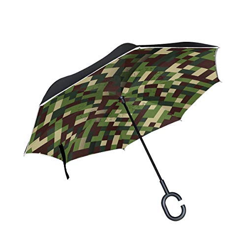 Mnsruu - Paraguas invertido de Camuflaje, Mosaico, Doble Capa, Paraguas Plegable, Resistente al...