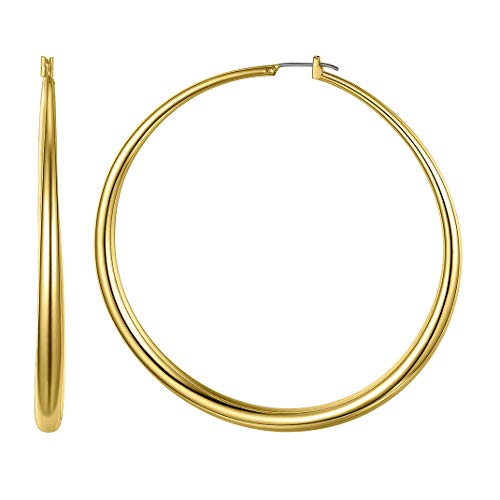 GoldChic Aro Pendiente Dorado Retro Clip Hoop Piercing Earrings Cierre a presion 80mm Pendientes...