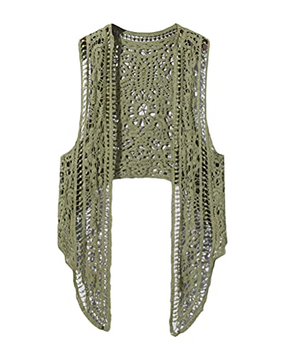 ORANDESIGNE Chaleco de Mujer Cardigan Summer Hippie Gilet Crochet Hollow Lace Irregular Boho sin...