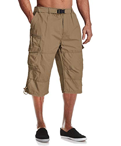 MAGCOMSEN Pantalones cortos para hombre, estilo cargo casual, 3/4, cintura elástica con múltiples...