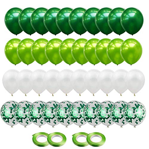 Gxhong Globos de confeti Globos de Látex Verde Blanco, 60pcs globos de helio de 12'' Globos de...