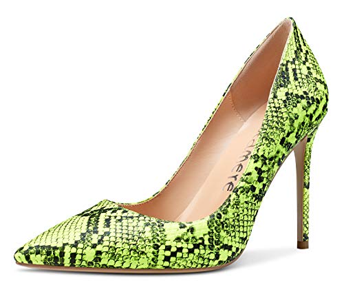 CASTAMERE Zapatos de Tacón Mujer Moda High Heels Pumps Tacón de Aguja 10CM Verde Serpiente Mate...