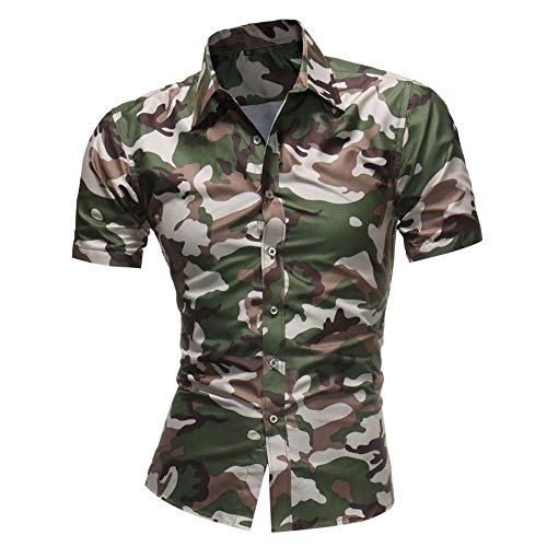 CFWL Camisa De Verano De Solapa para Hombre Camisa De Camuflaje Casual Camisa Militar Hombre Camisa...