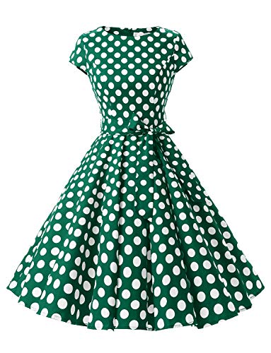 Dressystar Vestido retro años 50 para mujer, de un solo color, estilo rockabilly, swing Color verde...
