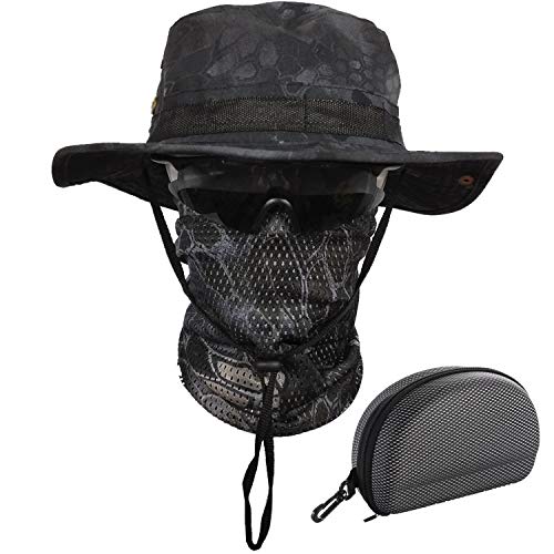 QMFIVE Boonie Bucket Hat Sombreros de ala Ancha para el Sol para Acampar al Aire Libre Pesca Militar...