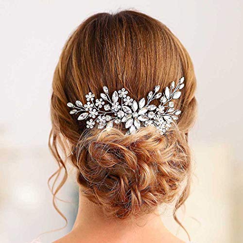 Handcess - Peinetas de cristal para pelo de novia y boda, con diamantes de imitación, flores,...