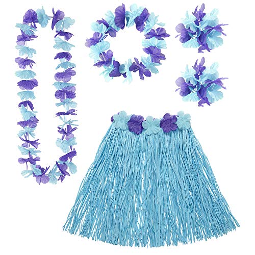 Widmann - Conjunto de disfraz de Hawai, falda de rafia, collar de flores, diadema de flores y...