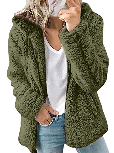 Abrigo de oso de peluche para mujer, con capucha cálida para invierno, chaqueta lisa con...