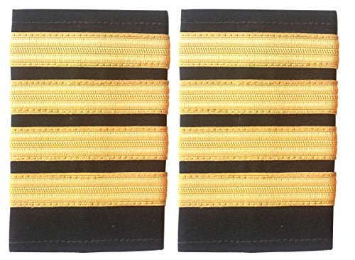 HEUK Charretera negra de cuatro barras para pilotos o mercantes marinos, charreteras doradas (par)