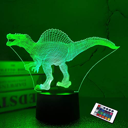 Ilusión nocturna 3D, lámpara de escritorio LED, dinosaurio nocturno, 16 colores, carga USB,...