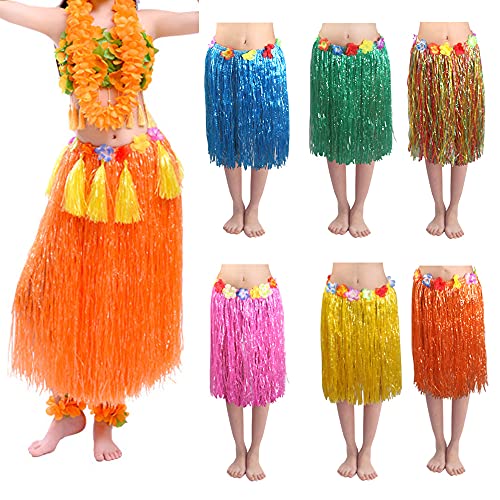 6 piezas falda de hierba elástica hawaiana hula bailarina falda para mujeres niños Luau faldas...