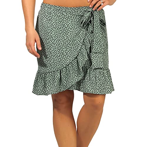 Only Onlolivia Wrap Skirt Wvn Noos Falda, Verde Chino/AOP: Foco Negro, S para Mujer