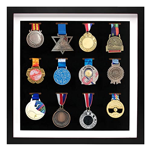 16 x 16 Medallas, 12 medallas, caja de medallas 3D, marco de fotos para corredores, maratón,...