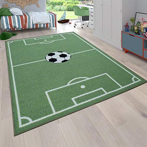 Alfombra Infantil Juego para Dormitorio Niños Diseño Campo De Fútbol En Verde, tamaño:80x150 cm