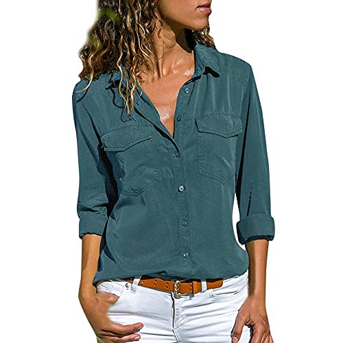 SHOBDW Moda para Mujer Casual Cuello con Solapa Camiseta Oficina Señoras Camisa botón sólido...