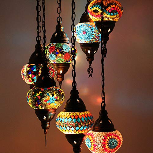 Lámparas de mosaico marroquí turco para techo colgante estilo oriental, iluminación auténtica 7...