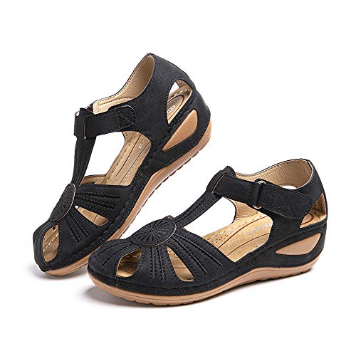 Sandalias Mujer Verano Zapatillas Playa Zapatos Cómodos Casuales Peep Toe Loafers Cuero de...